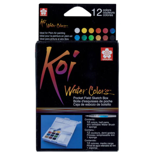 סט 12 צבעי מים מכחול ומיכל מים - Sakura Koi set XNCW12N