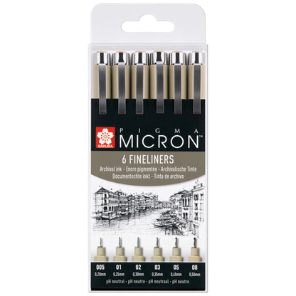 סט 6 עטי רפידוגרף מקצועי Sakura Pigma Micron fineliner set