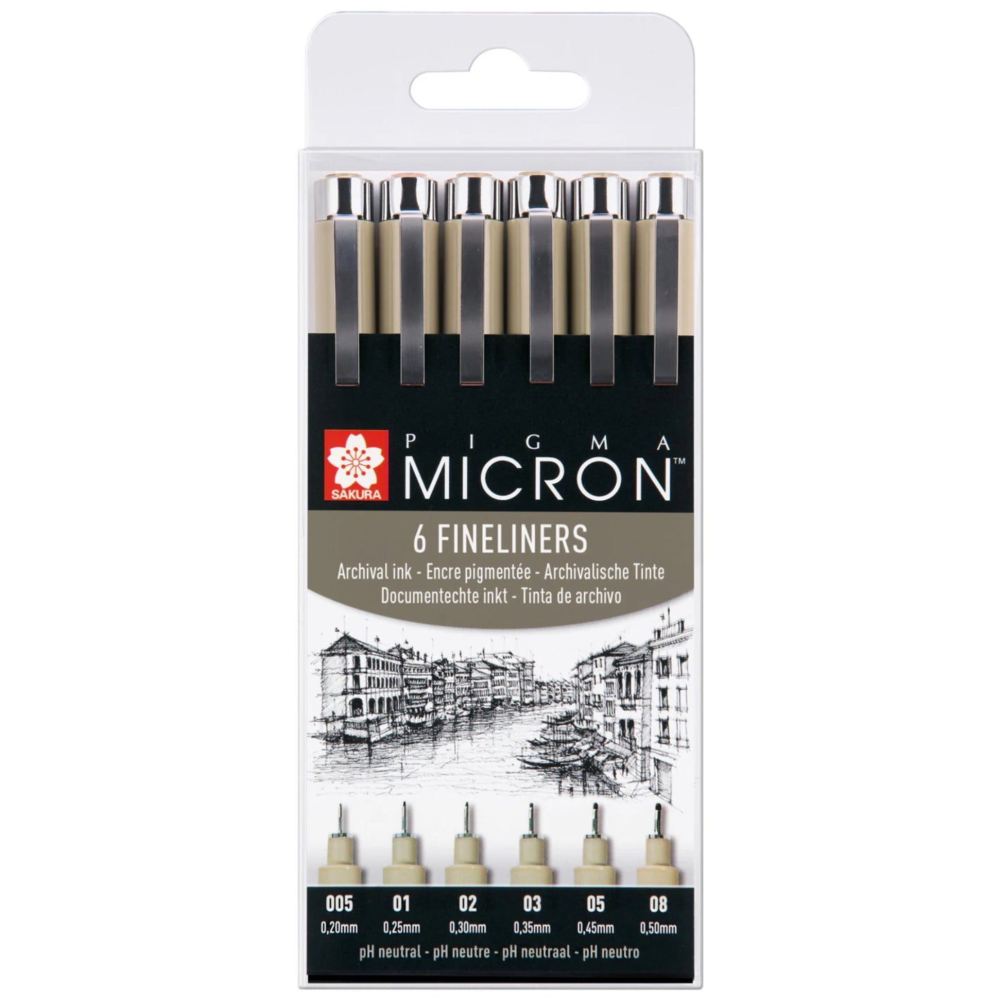 סט 6 עטי רפידוגרף מקצועי Sakura Pigma Micron fineliner set