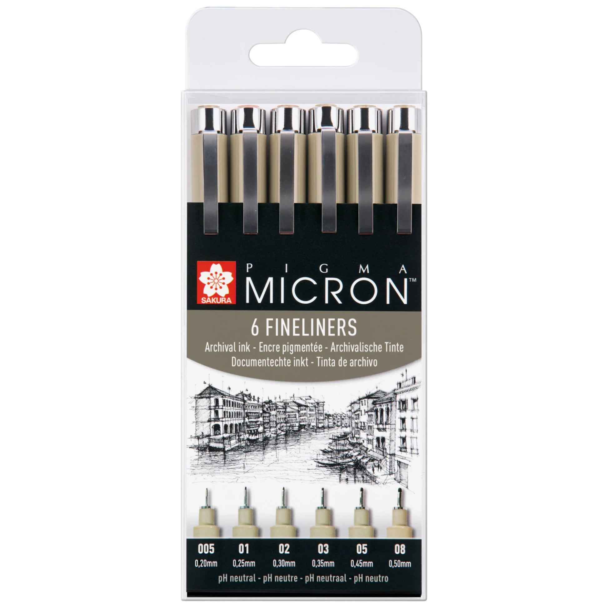 סט 6 עטי רפידוגרף מקצועי Sakura Pigma Micron fineliner set