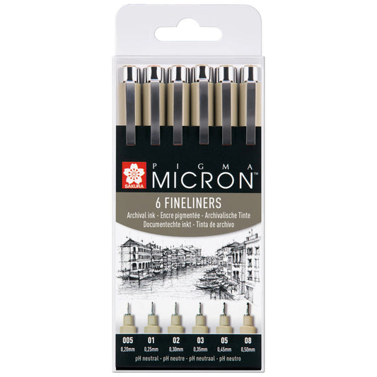 סט 6 עטי רפידוגרף מקצועי Sakura Pigma Micron fineliner set