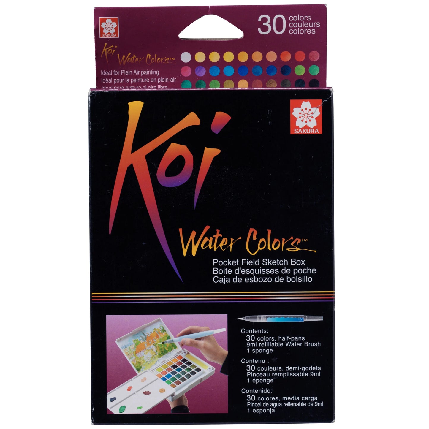 סט 30 צבעי מים ומכחול מיכל מיוחד - Sakura Koi set XNCW-30N