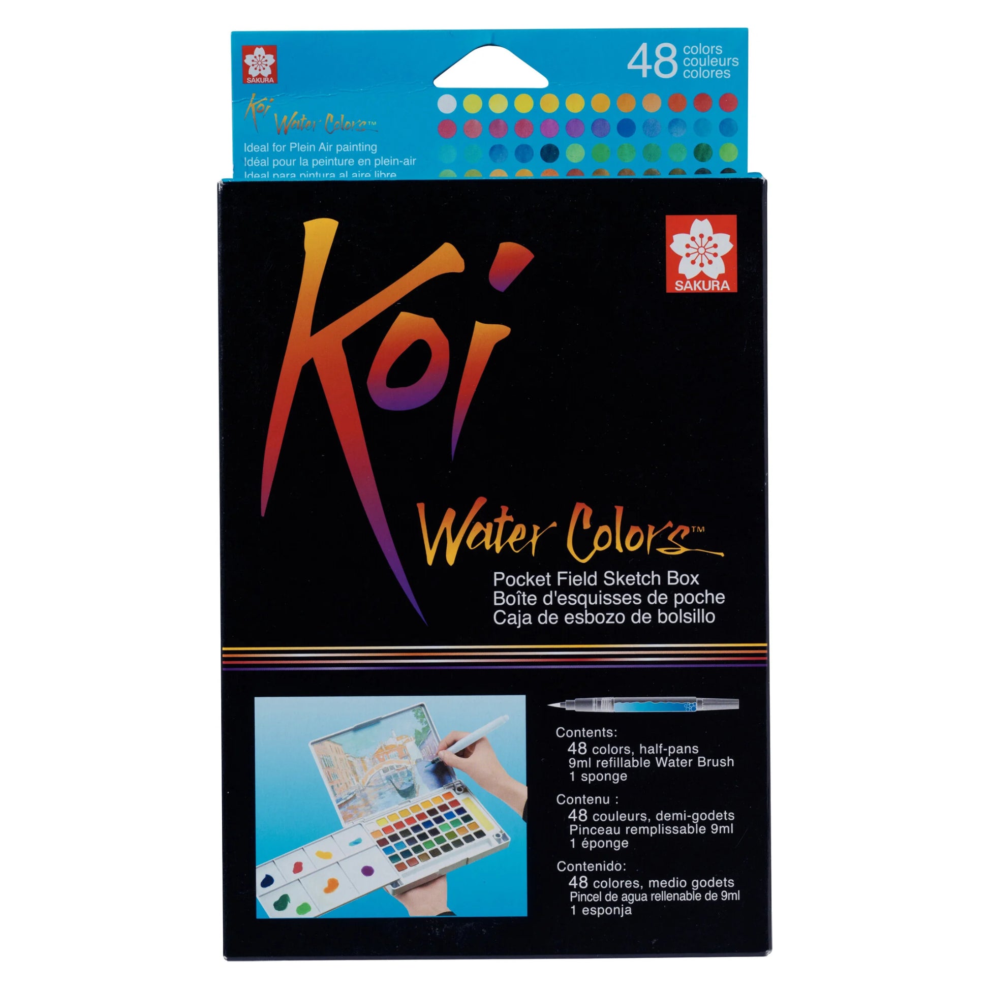 סט 48 צבעי מים ומכחול מיכל מיוחד - Sakura Koi set XNCW-48N