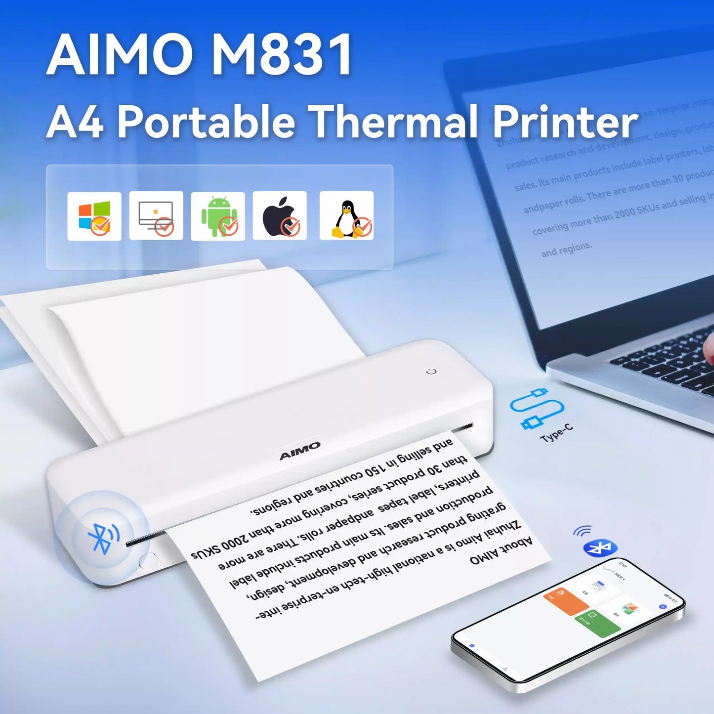 מדפסת אלחוטית A4 תרמית ניידת נטענת Aimo M831