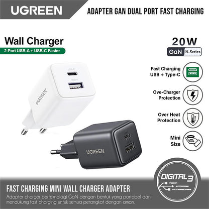 מטען קיר Ugreen X514 20W GaN – קומפקטי, כפול ומהיר במיוחד