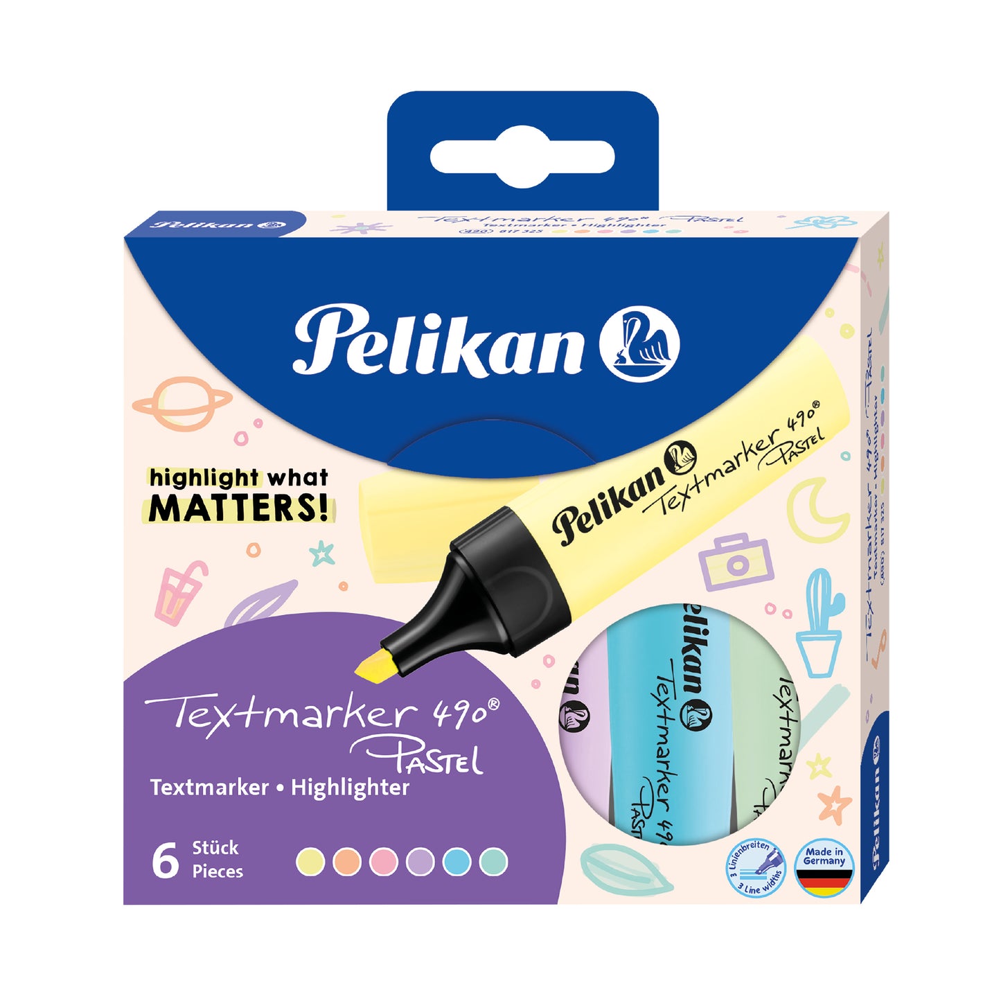 סט 6 טושי הדגשה 490 Pelikan פסטל