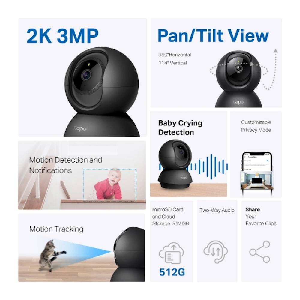 מצלמת אבטחה 360° Tapo C211 3MP מבית TP-LINK