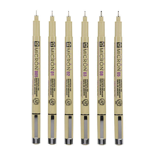 סט 6 עטי רפידוגרף מקצועי Sakura Pigma Micron fineliner set