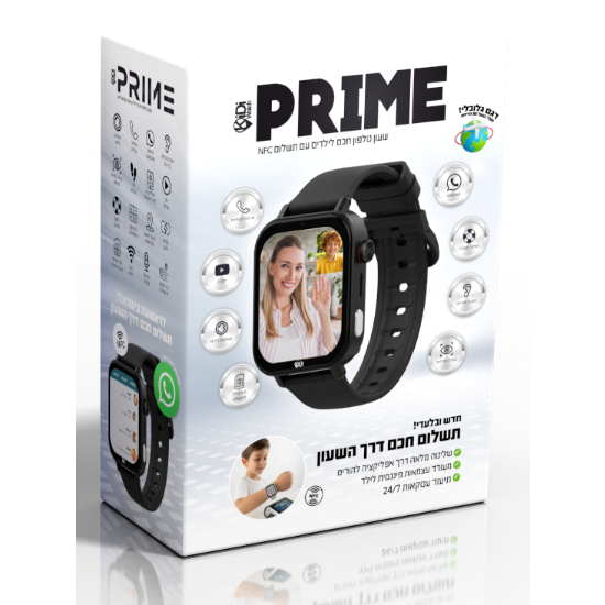 שעון טלפון חכם KidiWatch עם תשלום NFC דגם PRIME שחור