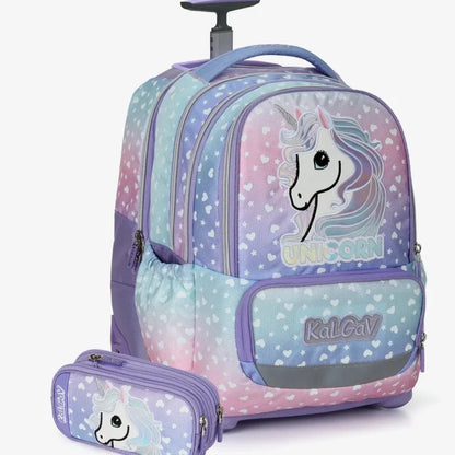 סט תיק טרולי אורטופדי וקלמר Itrolly Unicorn לילך