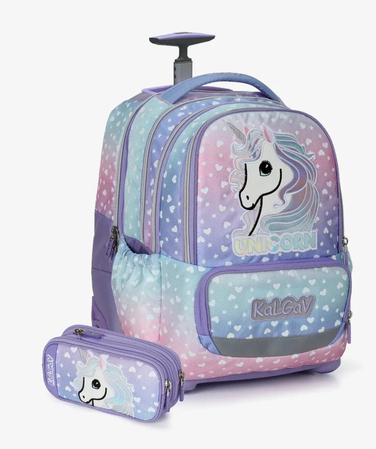 סט תיק טרולי אורטופדי וקלמר Itrolly Unicorn לילך