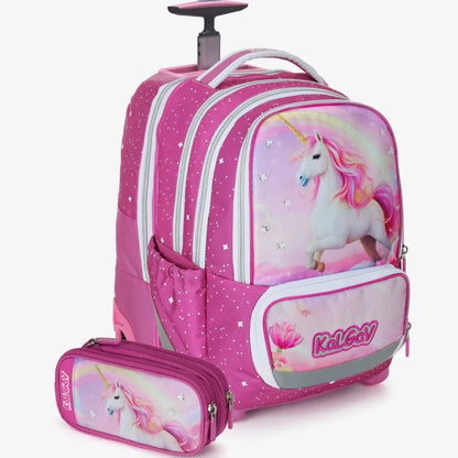 סט תיק טרולי אורטופדי וקלמר Itrolly Unicorn ורוד כהה
