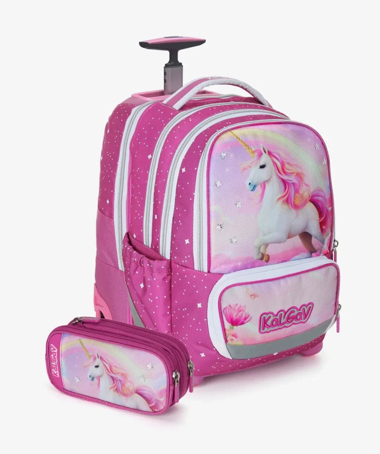 סט תיק טרולי אורטופדי וקלמר Itrolly Unicorn ורוד כהה