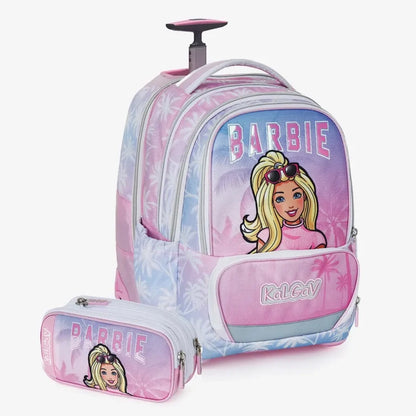 סט תיק טרולי אורטופדי וקלמר Itrolly Barbie ורוד/הוואי