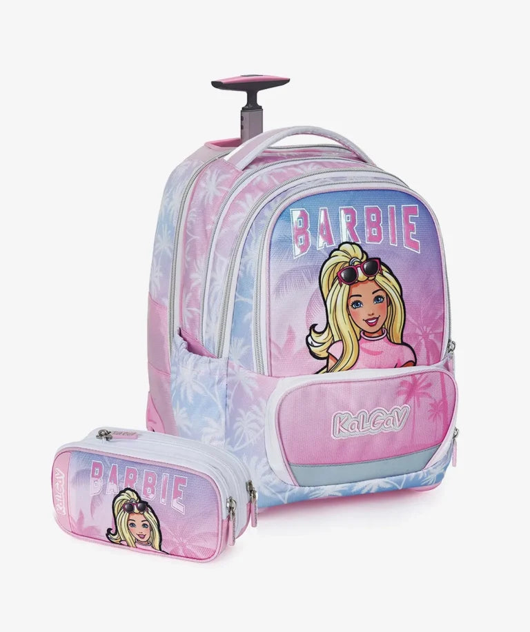סט תיק טרולי אורטופדי וקלמר Itrolly Barbie ורוד/הוואי
