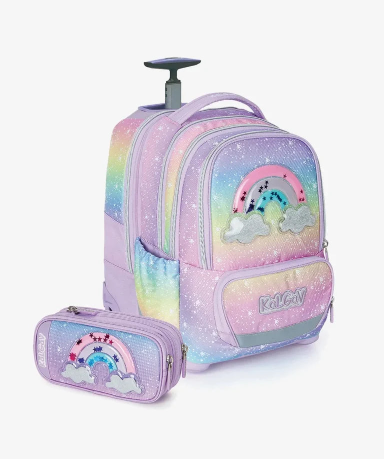 סט תיק טרולי אורטופדי וקלמר Itrolly Rainbow לילך/גרדיאנט