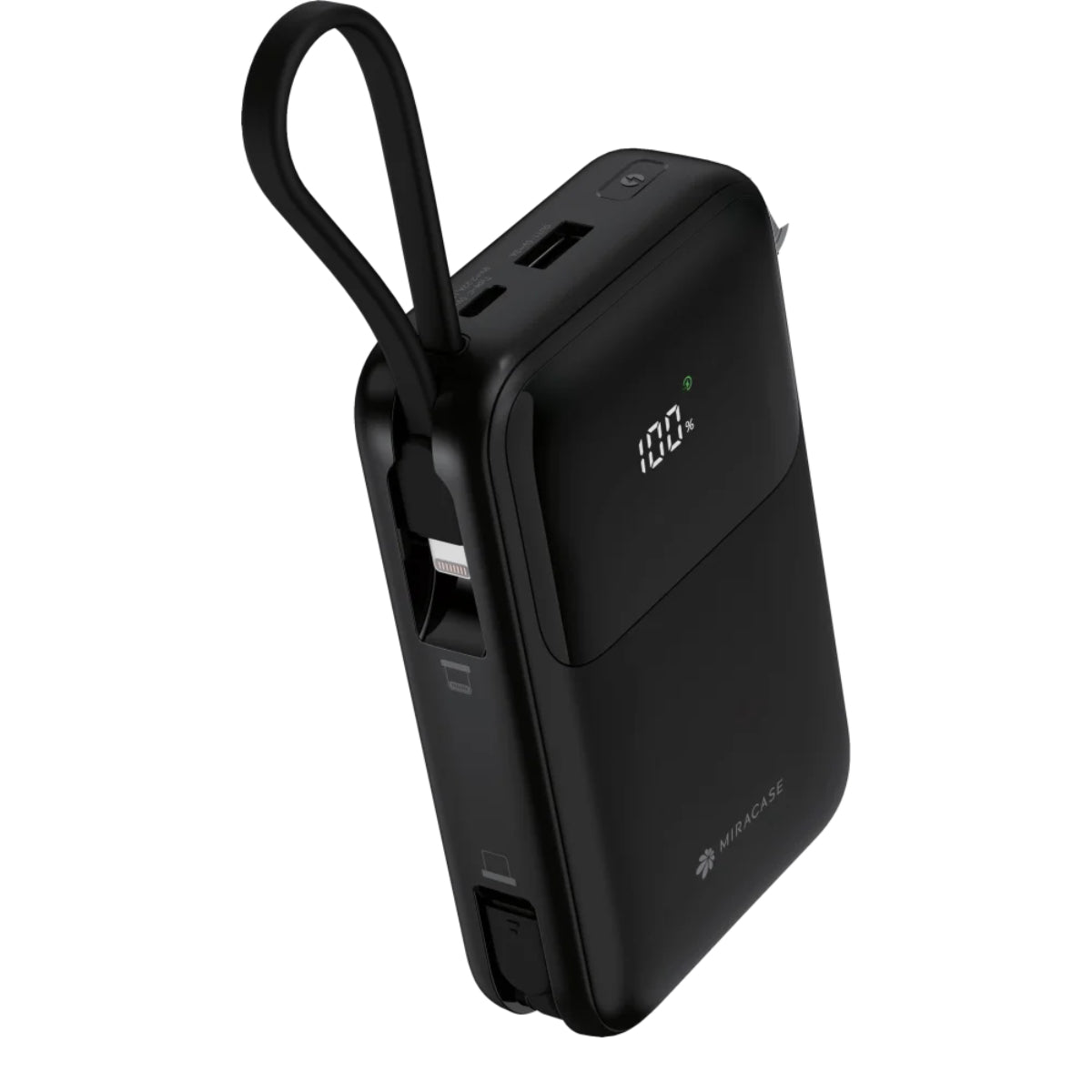מטען נייד 10,000mAh + צג וכבלים מובנים Miracase שחור