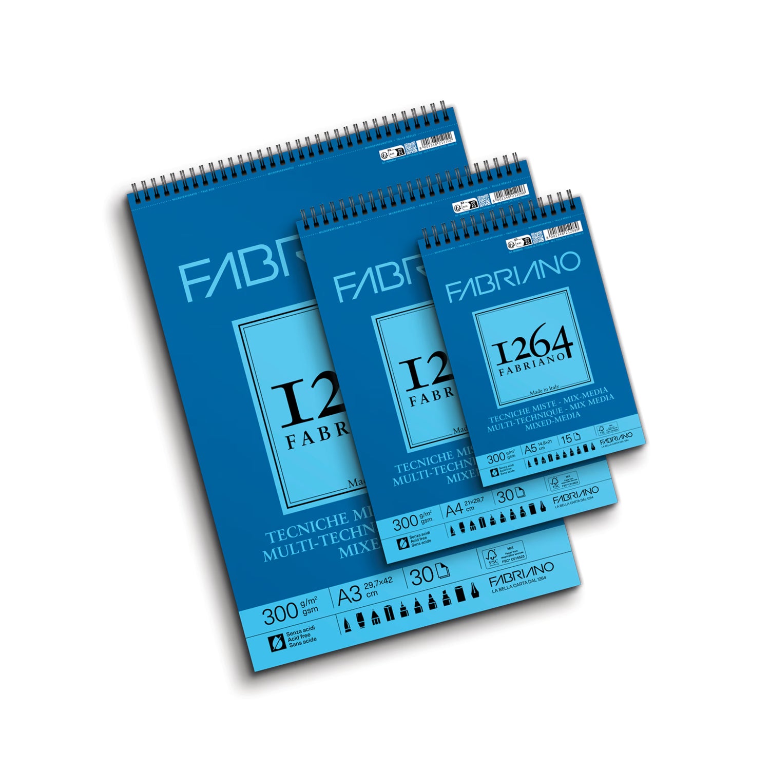 בלוק ציור מקצועי Fabriano 1264 Mix Media A3 – 300g