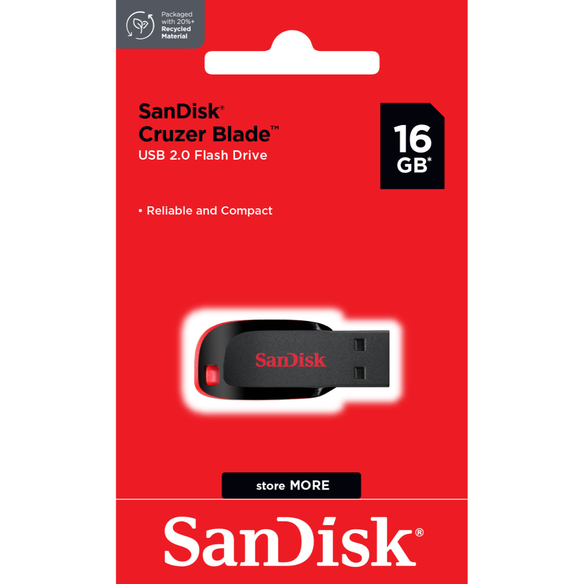 זיכרון נייד SanDisk Cruzer Blade Z50 16GB- צבע שחור-אדום