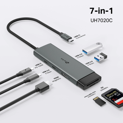 רכזת USB-C מתקדמת UH7020C USB Type-C 7-in-1