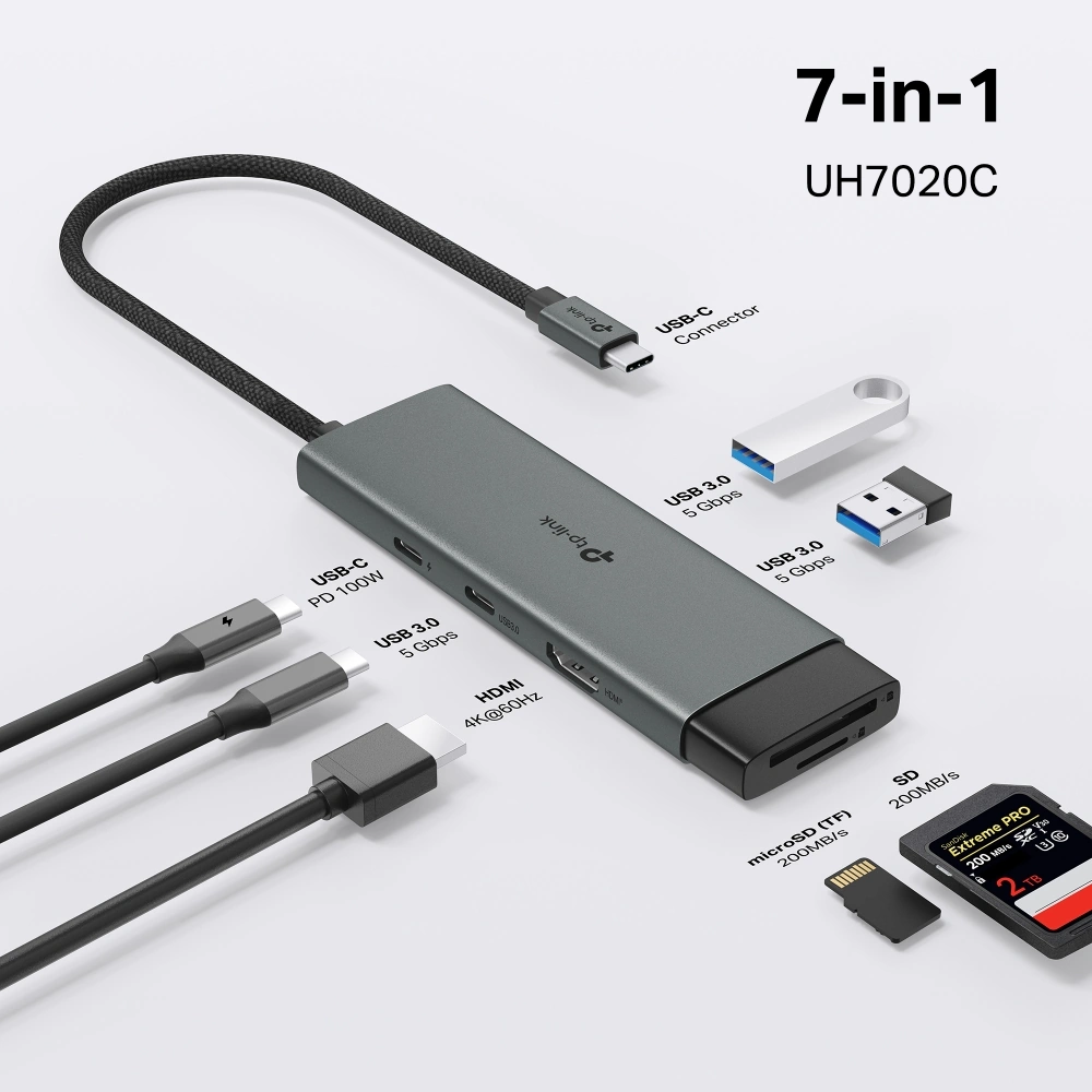 רכזת USB-C מתקדמת UH7020C USB Type-C 7-in-1