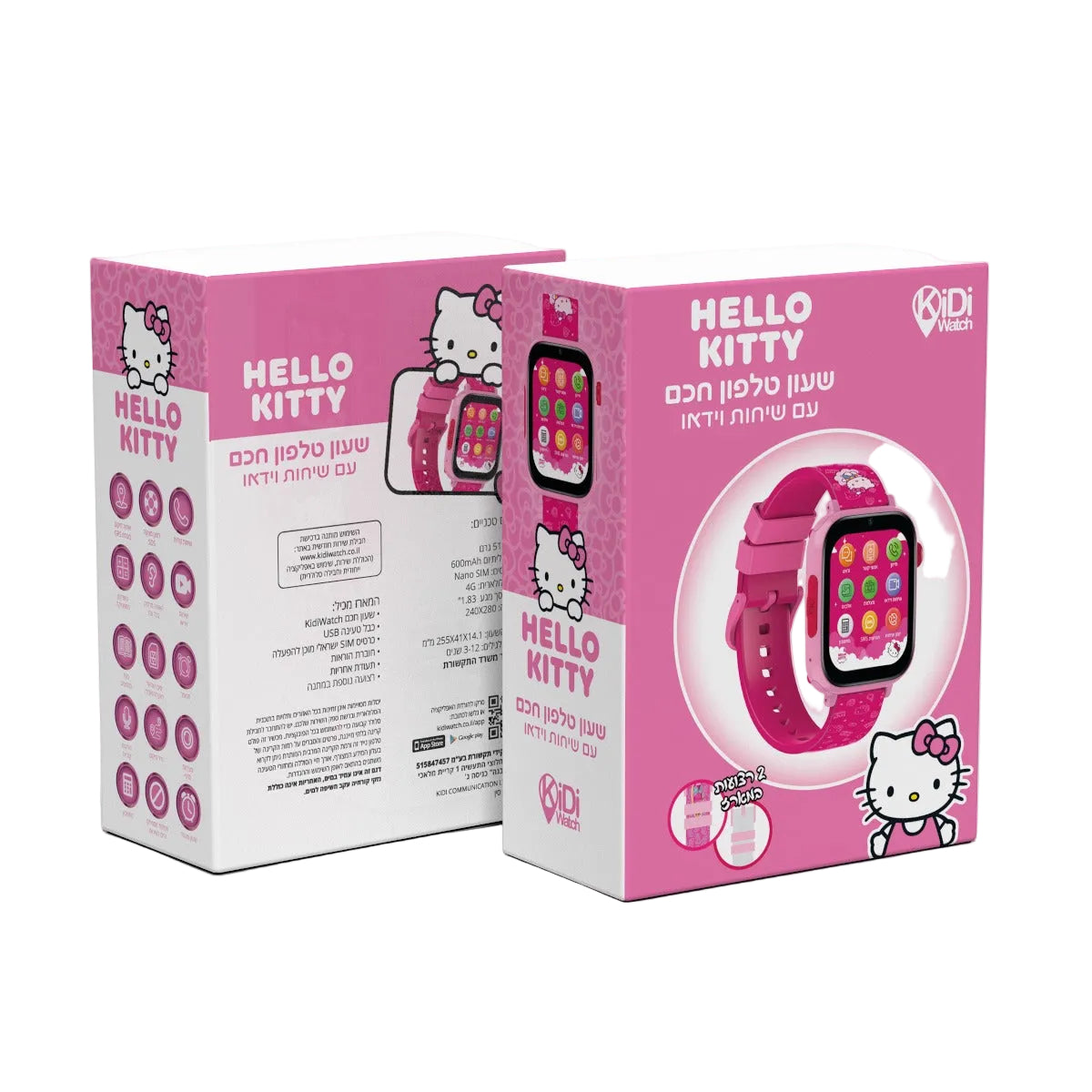 שעון טלפון חכם KidiWatch Friends במהדורת Hello Kitty (דגם 2026) 4G עם שנה אחריות יבואן רשמי, המשלב את הקסם של הדמות האהובה עם טכנולוגיית הגנה מתקדמת.