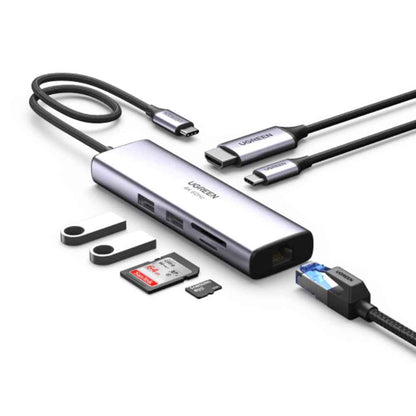 מולטיפורט 7in 1 1C2A+HDMI+RJ45+SD/TF אפור UGREEN